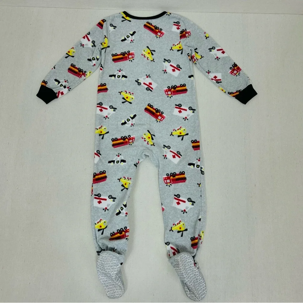 Absorba Boys Gray Fleece Footie with Vibrant Vehicle Design 4T